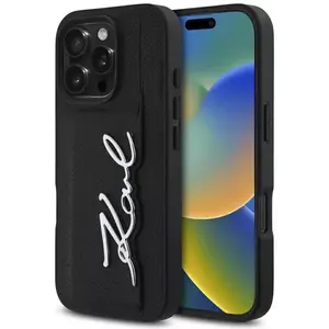 Tok Karl Lagerfeld HC Grained PU Cardslot Metal Signature Case for iPhone 16 Pro Black (KLHCP16LPGPVKSK) kép