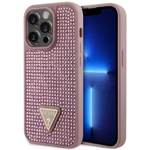 Tok Guess Rhinestones Triangle Metal Logo Case for iPhone 15 Pro Pink (GUHCP15LHDGTPP) kép