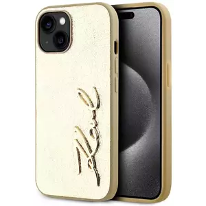 Tok Karl Lagerfeld Wrinkled PU Signature Logo Case for iPhone 15 Gold (KLHCP15SPFMFBKMD) kép