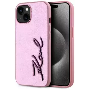 Tok Karl Lagerfeld Wrinkled PU Signature Logo Case for iPhone 15 Pink (KLHCP15SPFMFBKMP) kép