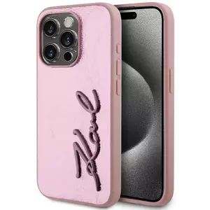 Tok Karl Lagerfeld Wrinkled PU Signature Logo Case for iPhone 15 Pro Pink (KLHCP15LPFMFBKMP) kép