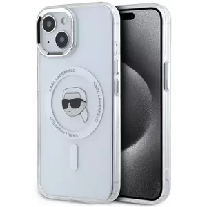 Tok Karl Lagerfeld IML Karl Head Metal Frame MagSafe Case for iPhone 15 Transparent (KLHMP15SHLSKIH) kép