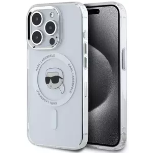 Tok Karl Lagerfeld IML Karl Head Metal Frame MagSafe Case for iPhone 15 Pro Transparent (KLHMP15LHLSKIH) kép