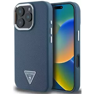 Tok Guess PU Grained Triangle Logo Case for iPhone 16 Pro Blue (GUHMP16LPGTSPSB) kép