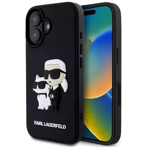 Tok Karl Lagerfeld 3D Rubber Karl and Choupette Case for iPhone 16 Black (KLHCP16S3DRKCNK) kép