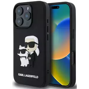 Tok Karl Lagerfeld 3D Rubber Karl and Choupette Case for iPhone 16 Pro Black (KLHCP16L3DRKCNK) kép