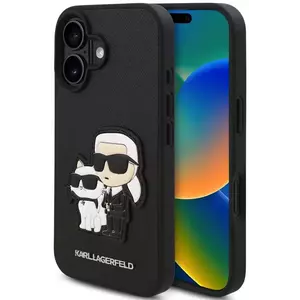 Tok Karl Lagerfeld PU Saffiano Karl and Choupette Case for iPhone 16 Black (KLHCP16SSANKCPK) kép