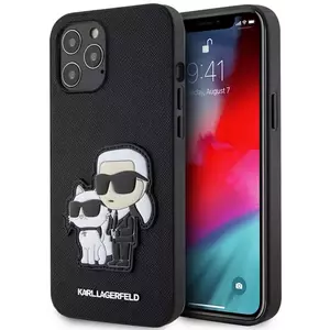 Tok Karl Lagerfeld PU Saffiano Karl and Choupette Case for iPhone 12 Black (KLHCP12MSANKCPK) kép