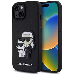 Tok Karl Lagerfeld PU Saffiano Karl and Choupette Case for iPhone 15 Black (KLHCP15SSANKCPK) kép