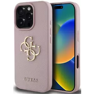 Tok Guess PU Grained 4G Metal Logo Case for iPhone 16 Pro Pink (GUHCP16LPGT4MBP) kép