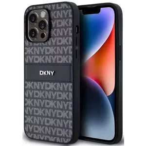 Tok DKNY PU Leather Repeat Pattern Tonal Stripe Case for iPhone 14 Pro Black (DKHCP14LPRTHSLK) kép