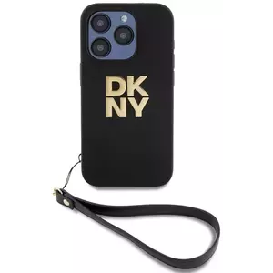 Tok DKNY PU Leather Stack Logo Wrist Strap Case for iPhone 14 Pro Black (DKHCP14LPBSWSK) kép