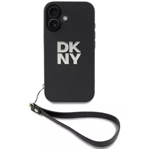 Tok DKNY PU Leather Stack Logo Wrist Strap Case for iPhone 16 Black (DKHCP16SPBSWSK) kép