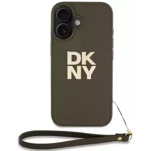 Tok DKNY PU Leather Stack Logo Wrist Strap Case for iPhone 16 Green (DKHCP16SPBSWSA) kép