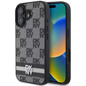 Tok DKNY PU Leather Checkered Pattern and Stripe Case for iPhone 16 Black (DKHCP16SPCPTSSK) kép