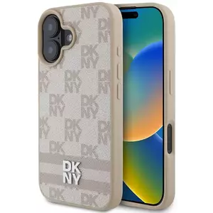 Tok DKNY PU Leather Checkered Pattern and Stripe Case for iPhone 16 Pink (DKHCP16SPCPTSSP) kép