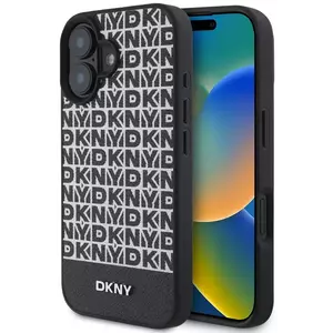 Tok DKNY PU Leather Repeat Pattern Bottom Stripe MagSafe Case for iPhone 16 Black (DKHMP16SPSOSPK) kép