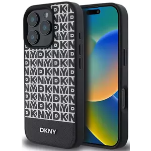 Tok DKNY PU Leather Repeat Pattern Bottom Stripe MagSafe Case for iPhone 16 Pro Black (DKHMP16LPSOSPK) kép