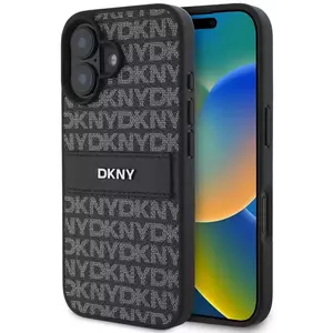 Tok DKNY PU Leather Repeat Pattern Tonal Stripe Case for iPhone 16 Black (DKHCP16SPRTHSLK) kép