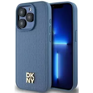 Tok DKNY DKHMP15LPSHRPSB iPhone 15 Pro 6.1" blue hardcase Leather Monogram Pattern Metal Logo MagSafe (DKHMP15LPSHRPSB) kép