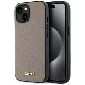 Tok DKNY DKHMP15SPGHLME iPhone 15 6.1" beige hardcase Grained Metal Logo MagSafe (DKHMP15SPGHLME) kép