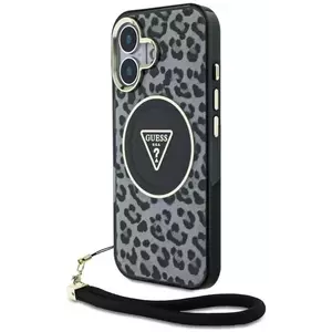 Tok Guess HC IML Leopard Triangle Cord Strap case for iPhone 16 MagSafe black (GUHMP16SHLORSSK) kép