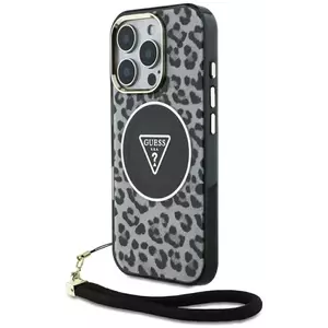 Tok Guess HC IML Leopard Triangle Cord Strap Case for iPhone 16 Pro MagSafe black (GUHMP16LHLORSSK) kép