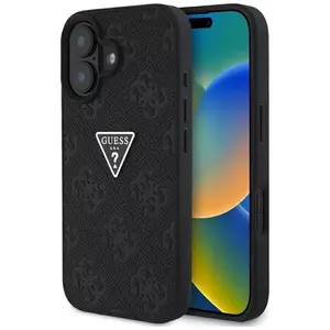 Tok Guess Hot Stamp 4G Pattern Triangle Metal Logo Case for iPhone 16 Black (GUHCP16SPGP4STRK) kép