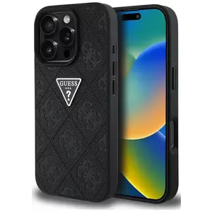 Tok Guess Hot Stamp 4G Pattern Triangle Metal Logo Case for iPhone 16 Pro Black (GUHCP16LPGP4STRK) kép