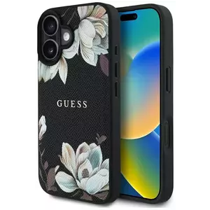 Tok Guess Grained Printed Flower Pattern MagSafe case for iPhone 16 black (GUHMP16SPGNMPLMK) kép