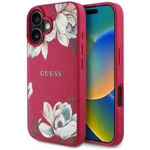 Tok Guess Grained Printed Flower Pattern MagSafe case for iPhone 16 fuchsia (GUHMP16SPGNMPLMF) kép