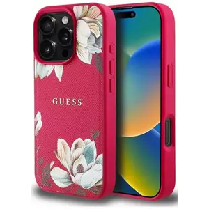 Tok Guess Grained Printed Flower Pattern MagSafe case for iPhone 16 Pro fuchsia (GUHMP16LPGNMPLMF) kép