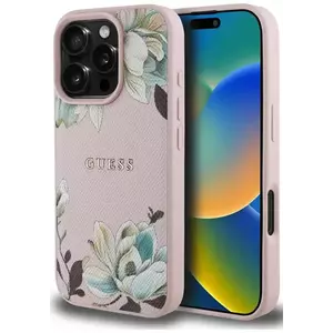 Tok Guess Grained Printed Flower Pattern MagSafe case for iPhone 16 Pro Max pink (GUHMP16XPGNMPLMP) kép