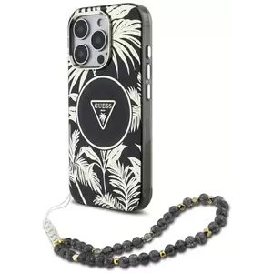 Tok Guess Palm Trees Triangle Pearl Strap MagSafe case for iPhone 16 Pro black (GUHMP16LHPCTPLSK) kép