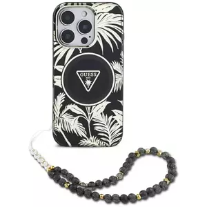 Tok Guess Palm Trees Triangle Pearl Strap MagSafe case for iPhone 16 black (GUHMP16SHPCTPLSK) kép