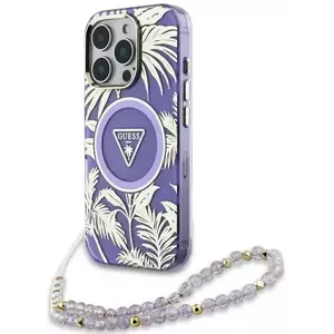 Tok Guess Palm Trees Triangle Pearl Strap MagSafe case for iPhone 16 Pro purple (GUHMP16LHPCTPLSU) kép