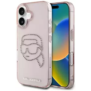 Tok Karl Lagerfeld IML Rhinestones Karl Head case for iPhone 16 pink (KLHCP16SHKHDCELP) kép