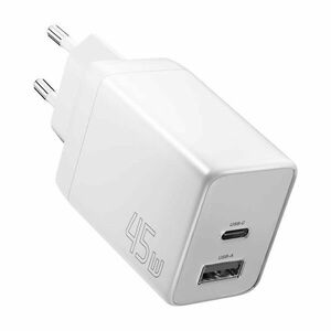 Essager 45W-os GaN hálózati töltő USB-A / USB-C csatlakozóval, fehér kép