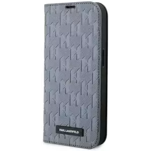 Tok Karl Lagerfeld iPhone 14 Pro 6.1" bookcase silver Saffiano Monogram (KLBKP14LSAKLHPG) kép