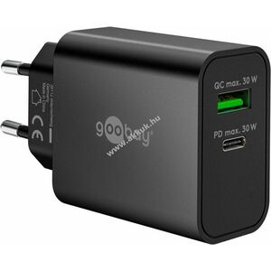 USB-C hálózati gyorstöltő, power Delivery, GaN 30W, fekete kép