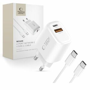 Tech-Protect NCA30 hálózati töltő adapter 30W PD QC + kábel USB-C, fehér kép