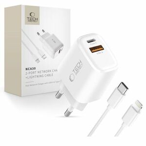 Tech-Protect NCA30 hálózati töltő adapter 30W PD QC + kábel Lightning, fehér kép