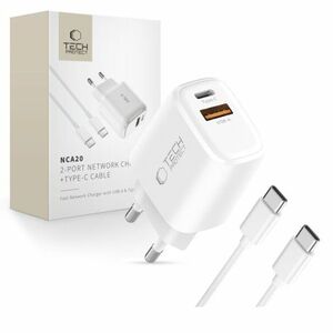 Tech-Protect NCA20 hálózati töltő adapter 20W PD QC + kábel USB-C, fehér kép