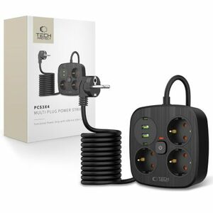 Tech-Protect PCS3X4 hosszabbító kábel 2x USB / 2x USB-C / 3 dugalj 2m, fekete kép