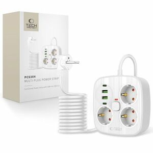 Tech-Protect PCS3X4 hosszabbító kábel 2x USB / 2x USB-C / 3 dugalj 2m, fehér kép