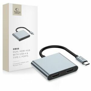 Tech-Protect HB08 HUB adapter USB-C - USB 2.0 / 2x HDMI 4K, szürke kép