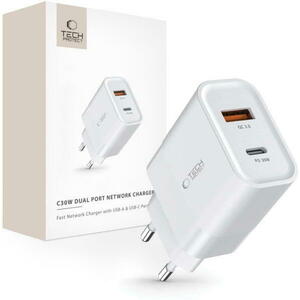 C30W 1x USB-A + USB-C White (9589046926792) kép