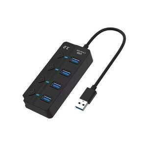 BlackBird USB 3.0 HUB 4 portos kapcsolóval fekete (BH1373) (BH1373) kép
