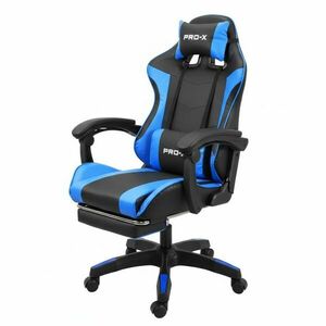 GOBORELAX Gamer szék lábtartóval, masszázsfunkcióval - kék-fekete kép