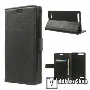 Notesz / flip tok - oldalra nyíló, rejtett mágneses, álló, asztali tartó funkció, bankkártya tartó - FEKETE - HUAWEI Ascend G6 4G (G6-L11) kép